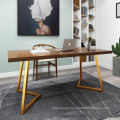 Nordic solid wood desk home iron bar desk studio golden computer desk